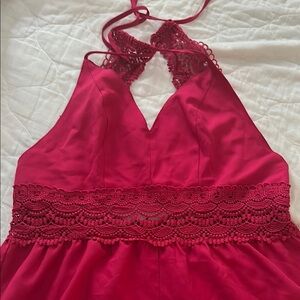 SHEIN Red Chemise & Slip with Elegant Lace